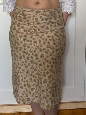 Cute Coquette Neutral Floral Midi Skirt - Beige Floral Print